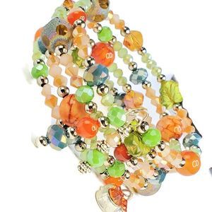 Whimsical Charm Bracelet With Crystal Dog Paw Print Charm Memory Wire Bracelet